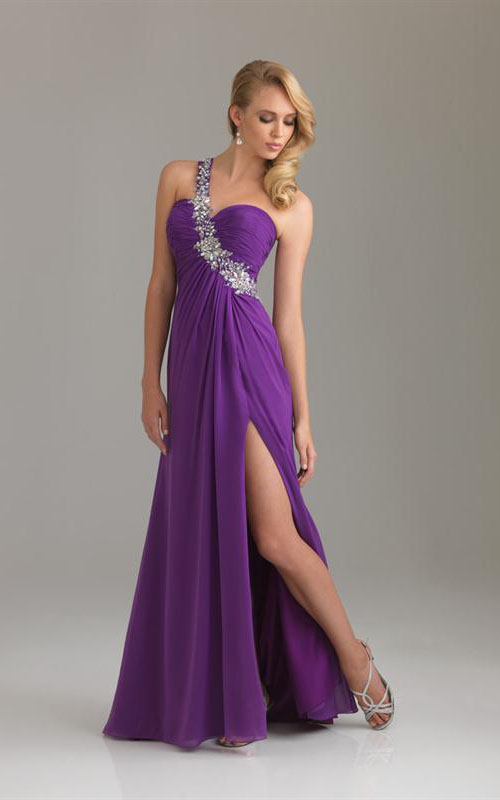 Discount Night Moves One Shoulder Purlpe Long Dress